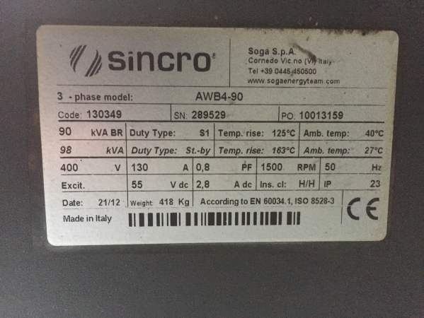 2012 AgroWatt 3-phase model AWB4-90 kw af mærket Sincro 164800-710587.jpg 1